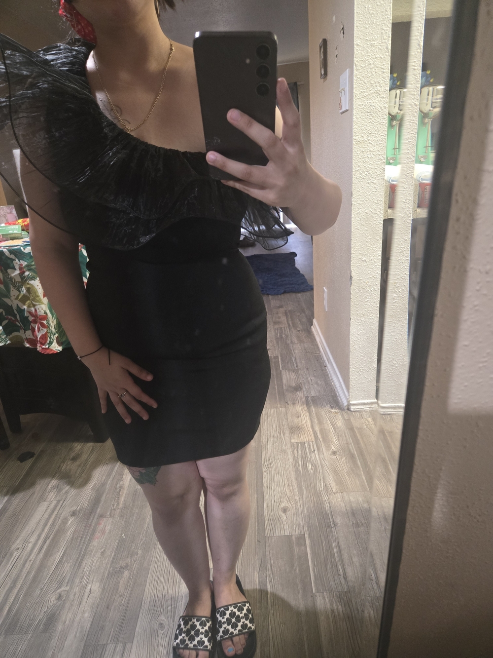 Black One-Shoulder Ruffle Bodycon Dress Zara